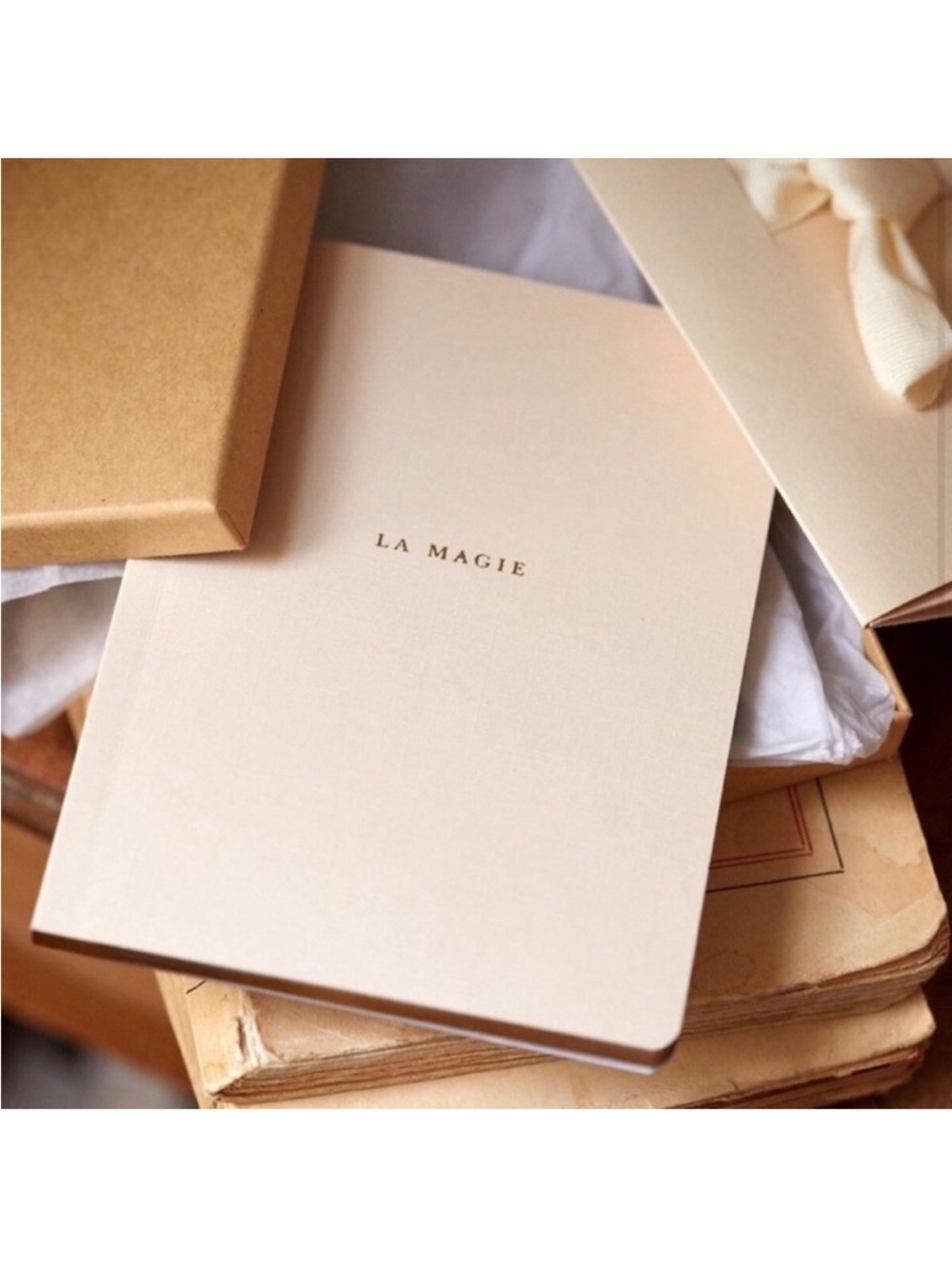 Sezane La Magie Notebook Journal Softcover Stationary Gift Box Cream Gold Beige